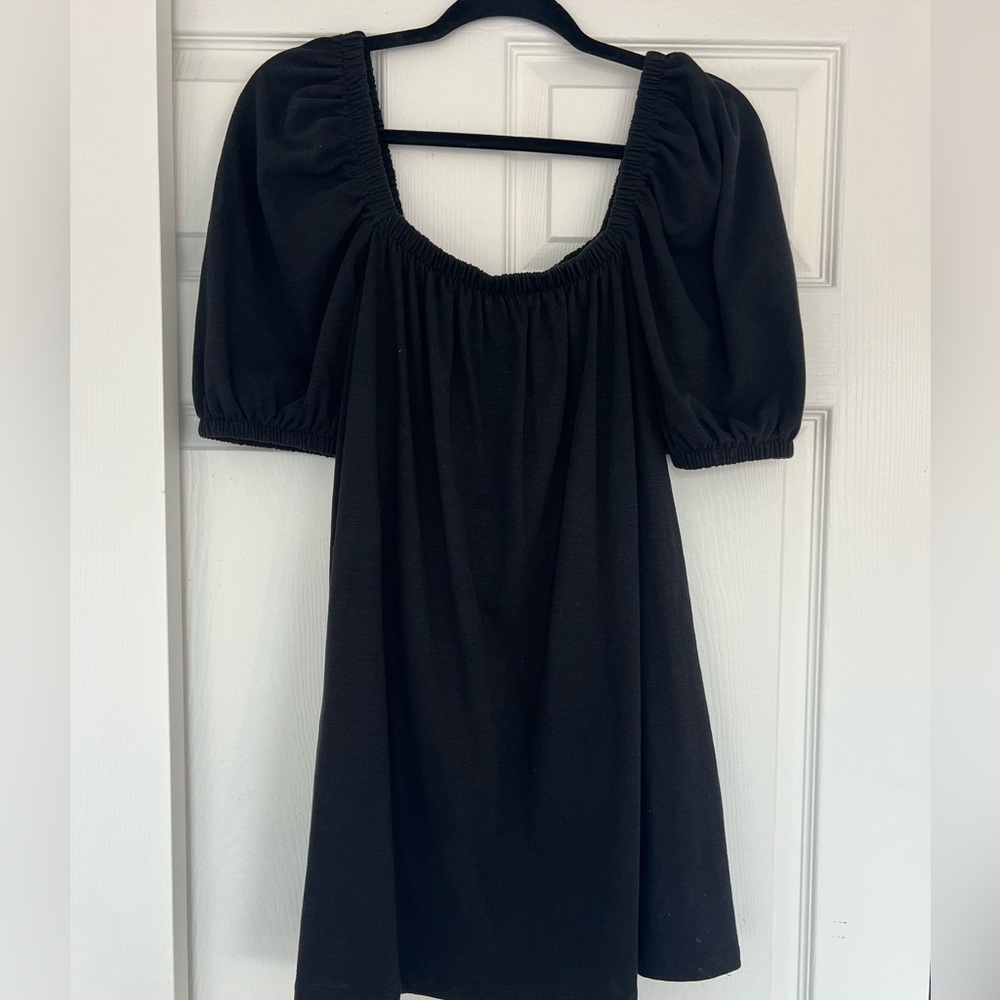 H&M Puff Sleeve Cotton Black Dress